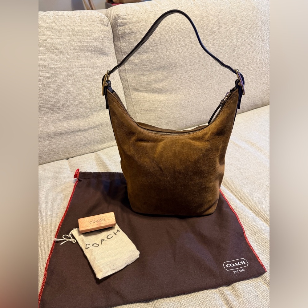 Vintage COACH brown suede bag with dust bag and cleaning brush